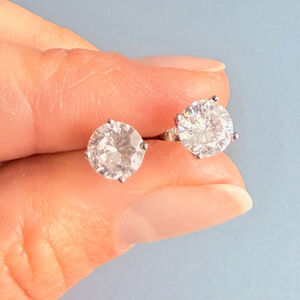 Genuine 925 Sterling Silver Solitaire Stud Earrings With Cubic Zirconia 6mm Each